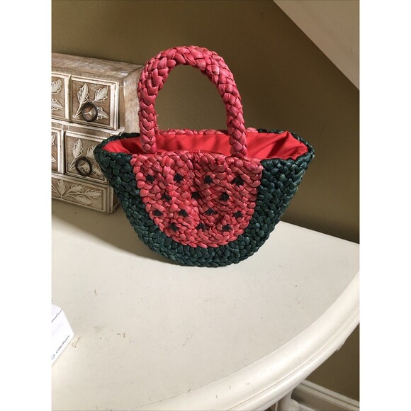 NWT Topshop Watermelon Shoulder Straw Purse Bag Summer Beach - Picture 7 of 7